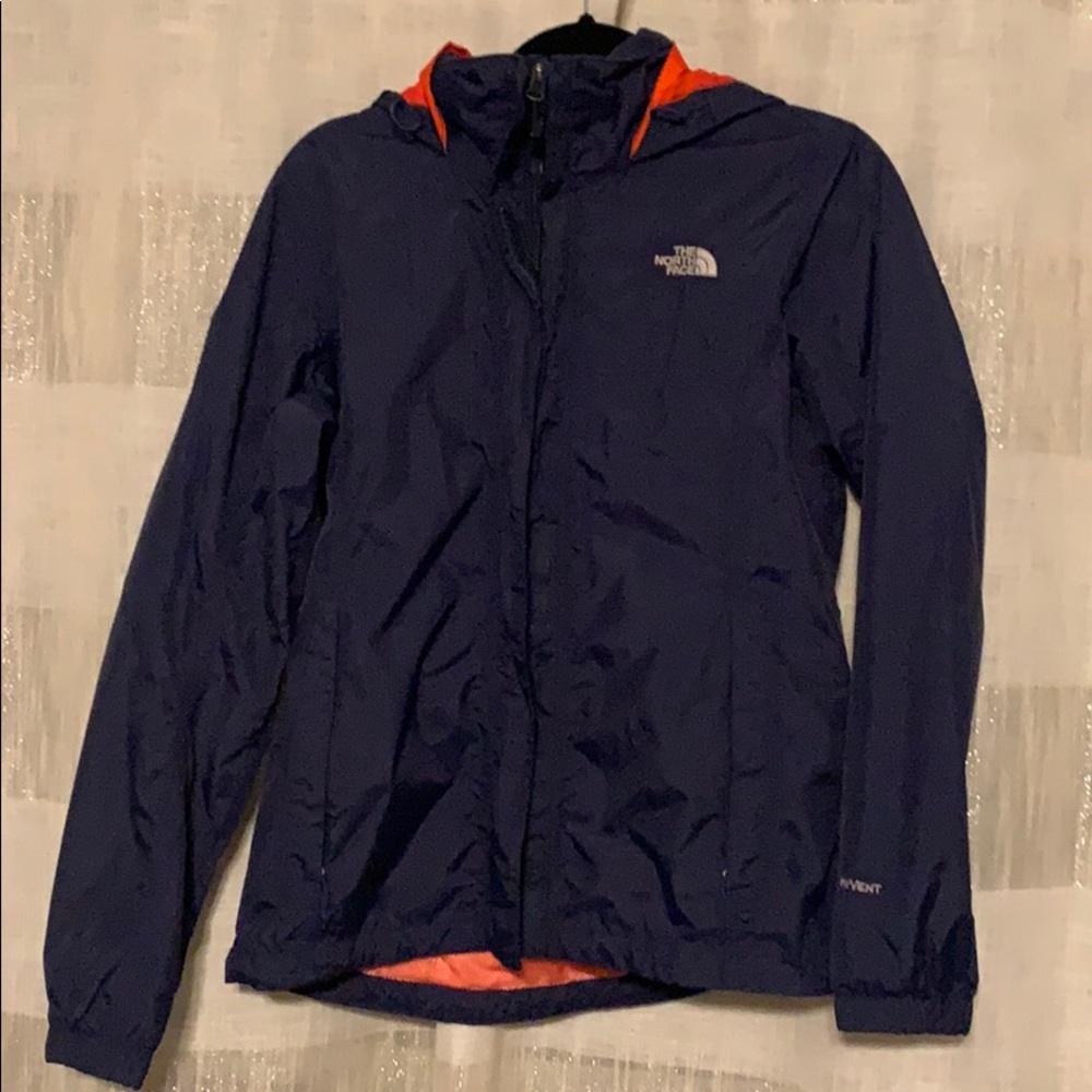 The North Face navy blue rain jacket
